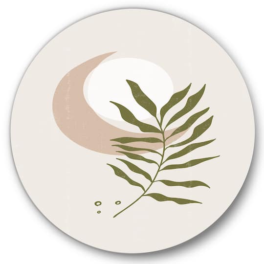 Designart - Abstract Geometrical Moon With Leaf II - Modern Metal Circle Wall Art